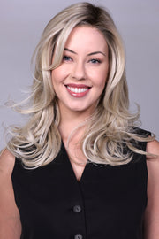 CRUSHED ALMOND BLONDE ROOTED • 14/17/101+18 |  Creamy cool blend of Lt to Med sandy blonde w/ chunky highlights of light ash blonde & platinum • overall soft neutral Lt blonde w/ Lt & Med blended root