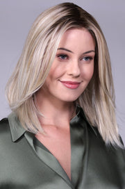 CRUSHED ALMOND BLONDE ROOTED • 14/17/101+18 |  Creamy cool blend of Lt to Med sandy blonde w/ chunky highlights of light ash blonde & platinum • overall soft neutral Lt blonde w/ Lt & Med blended root