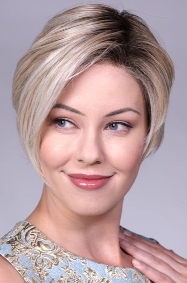 CRUSHED ALMOND BLONDE ROOTED • 14/17/101+18 |  Creamy cool blend of Lt to Med sandy blonde w/ chunky highlights of light ash blonde & platinum • overall soft neutral Lt blonde w/ Lt & Med blended root