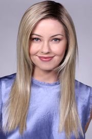 BEIGE LINEN BLONDE ROOTED | 16/22/613+8 | Neutral beige blonde w/ medium & dark blonde+highlighted w/ ash blonde & med brown root