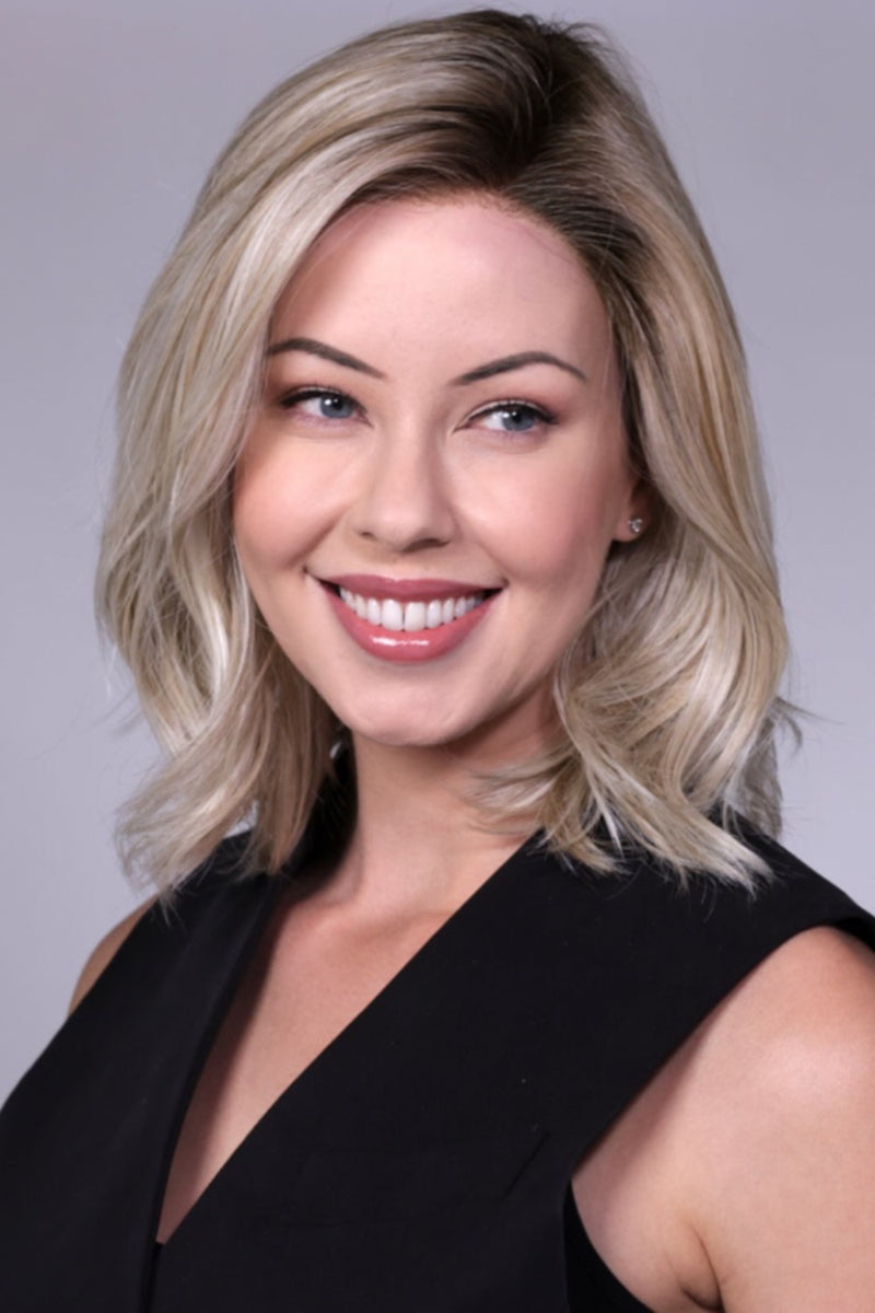 CRUSHED ALMOND BLONDE ROOTED • 14/17/101+18 |  Creamy cool blend of Lt to Med sandy blonde w/ chunky highlights of light ash blonde & platinum • overall soft neutral Lt blonde w/ Lt & Med blended root