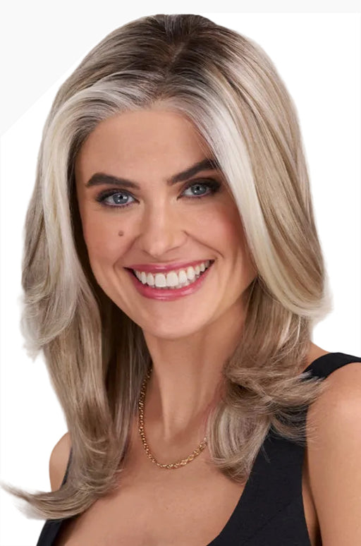 101/88/27s8 • CATALINA BLONDE | Pale Natural Blonde & Pale Warm Blonde with Pale Cool Blonde highlights w/ bright cool blonde money piece shaded with darker rooting