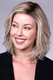 CRUSHED ALMOND BLONDE ROOTED • 14/17/101+18 |  Creamy cool blend of Lt to Med sandy blonde w/ chunky highlights of light ash blonde & platinum • overall soft neutral Lt blonde w/ Lt & Med blended root