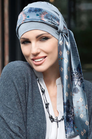 Yanna Grey Velvet Blue Fiori by Masumi Headwear