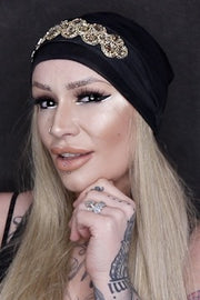 Carolina Black Golden Crown by Masumi Headwear | shop name | Medical Hair Loss & Wig Experts.