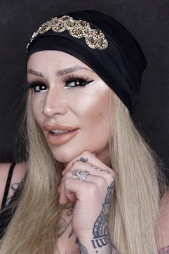 Carolina Black Golden Crown by Masumi Headwear | shop name | Medical Hair Loss & Wig Experts.