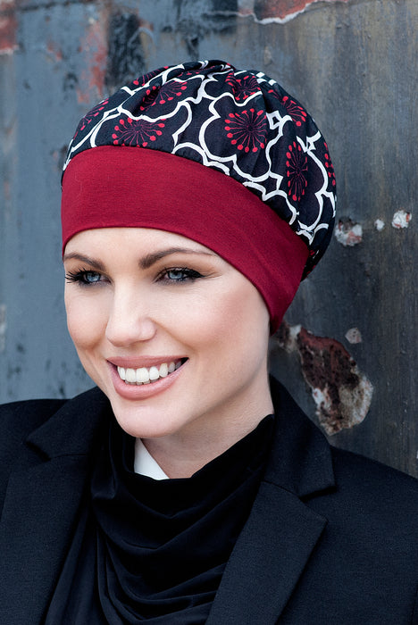 Clara Black Red Flower by Masumi Headwear | shop name | Medical Hair Loss & Wig Experts.