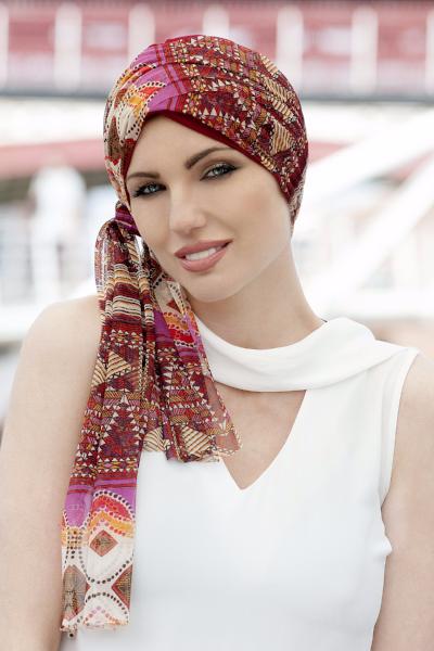 Daisy by Masumi Headwear - Red Summer Mosaica | shop name | Medical Hair Loss & Wig Experts.