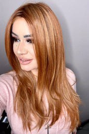 MOCHA WITH CREAM • 613/30/6R2 ••• blend of dk chocolate & cinnamon with lt brow & fine cool blonde & lt blonde highlights with dkarkest brown root