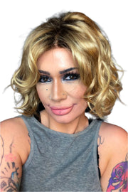 RH12 /26RT4 ••• Light Brown with Chunky Golden Blonde Highlights & Dark Brown Roots