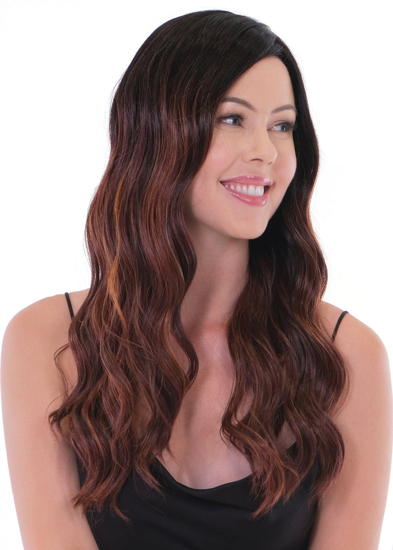 PEACH BELLINI OMBRE ••• Light mid brown transitioning to a warm strawberry mango tone blonde with bright blonde tips