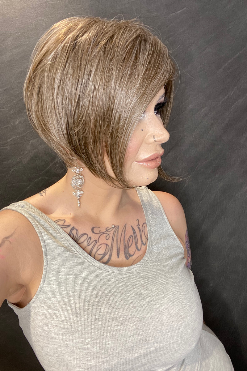 56F51 • OYSTER | Light Grey with 20% Med Brown Front - graduating to Grey w/ 30% Med Brown Nape